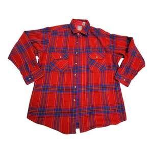 Vintage Outdoor Exchange Plaid Flannel Shirt Mens L Heavyweight Red Hong Kong